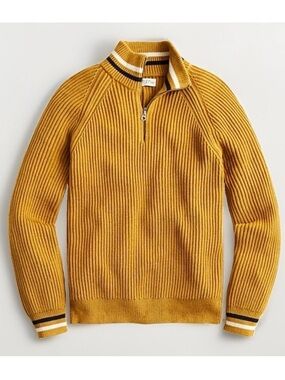 J.Crew Men’s 100% Rib Knit 1/4 Zip Mock Neck Sweater Brown Mustard Size L